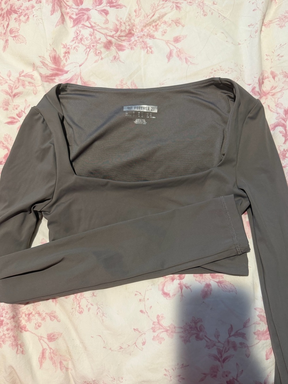 Forever 21 Charcoal Gray Long Sleeve Square Neck Top